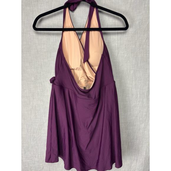 J. Crew Women's 12 One-Piece Halter Wrap Swimsuit Swimdress Burgundy Purple - Picture 4 of 9